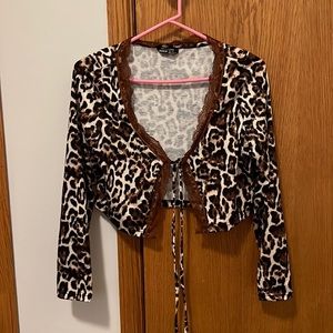 SHEIN- cheetah print tie front top.Size S